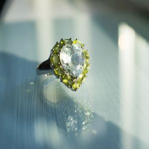 Silver ring with green amethyst and peridot stones